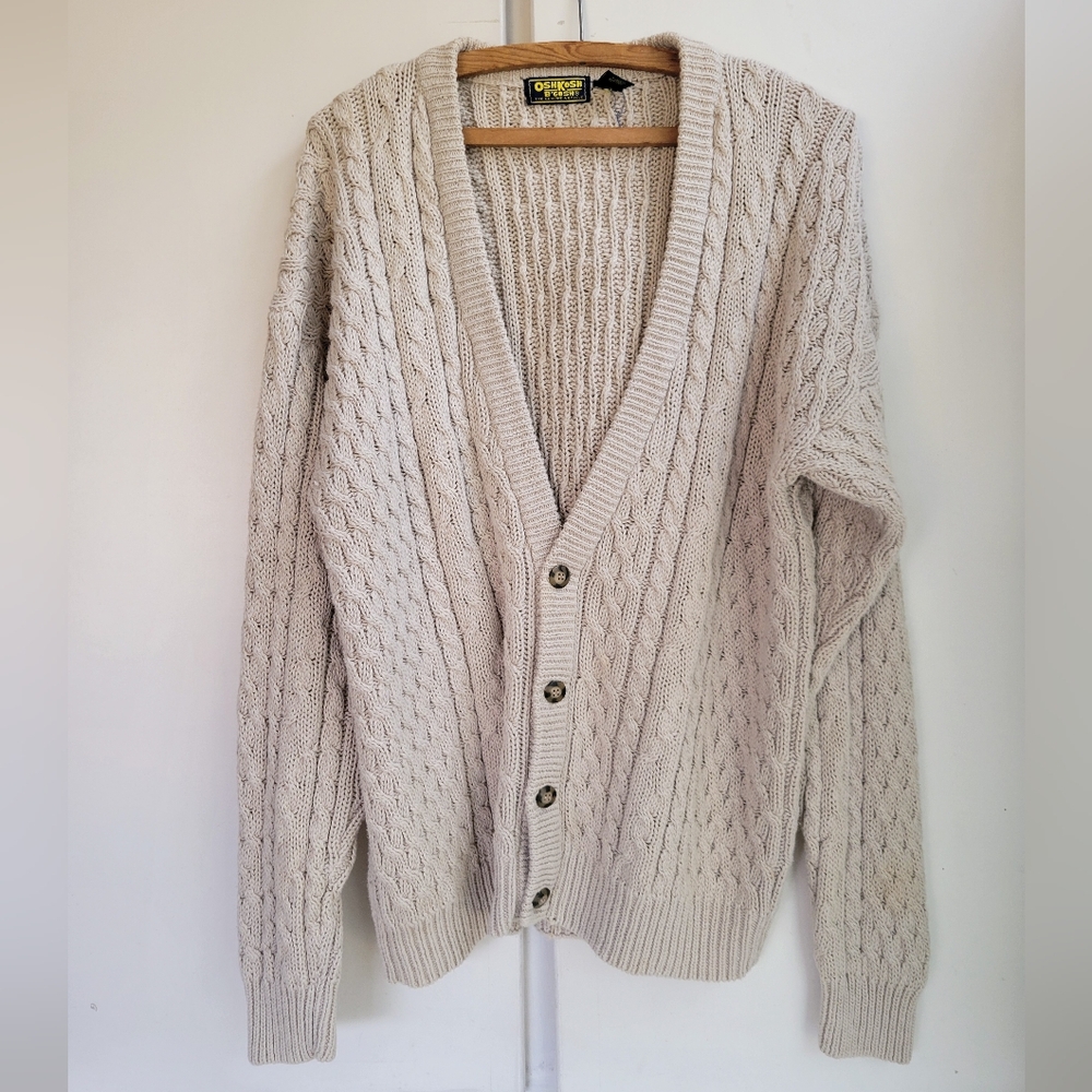 Vintage Oshkosh B’Gosh Cardigan Men's XL Grandpa Dad Cable Knit Cotton Blend